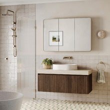 Florence Walnut 1200mm Vanity Package with Concrete Basin & LED Mirror